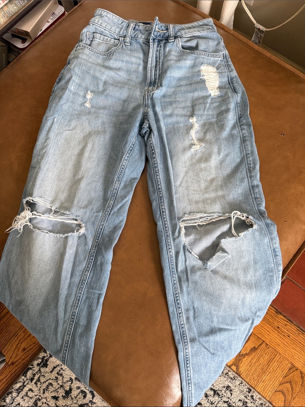 Hollister Light Blue Distressed Wide-Leg Jeans